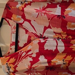 LIZ CLAIBORNE BRAND WOMEN'S PLUS SIZE PINK AND RED FLORAL V-NECK TOP SIZE 3X